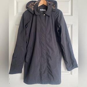TOTES Rain Jacket w/ Hood Size M Water Resistant Black Animal Print Windbreaker